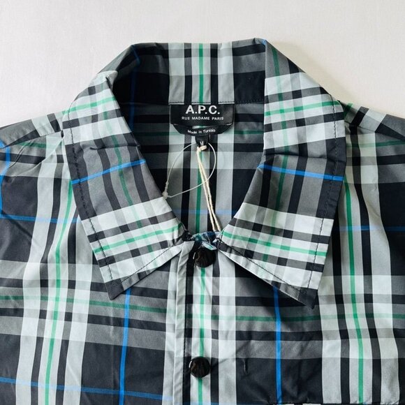 A.P.C. Men’s Alfred Plaid Shirt Jacket Size M Blue Plaid Snap Close New - Picture 3 of 14